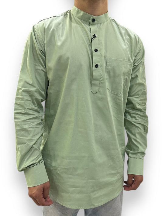Camisa Verde Agua Hombre Mangas Largas Cuello Chino