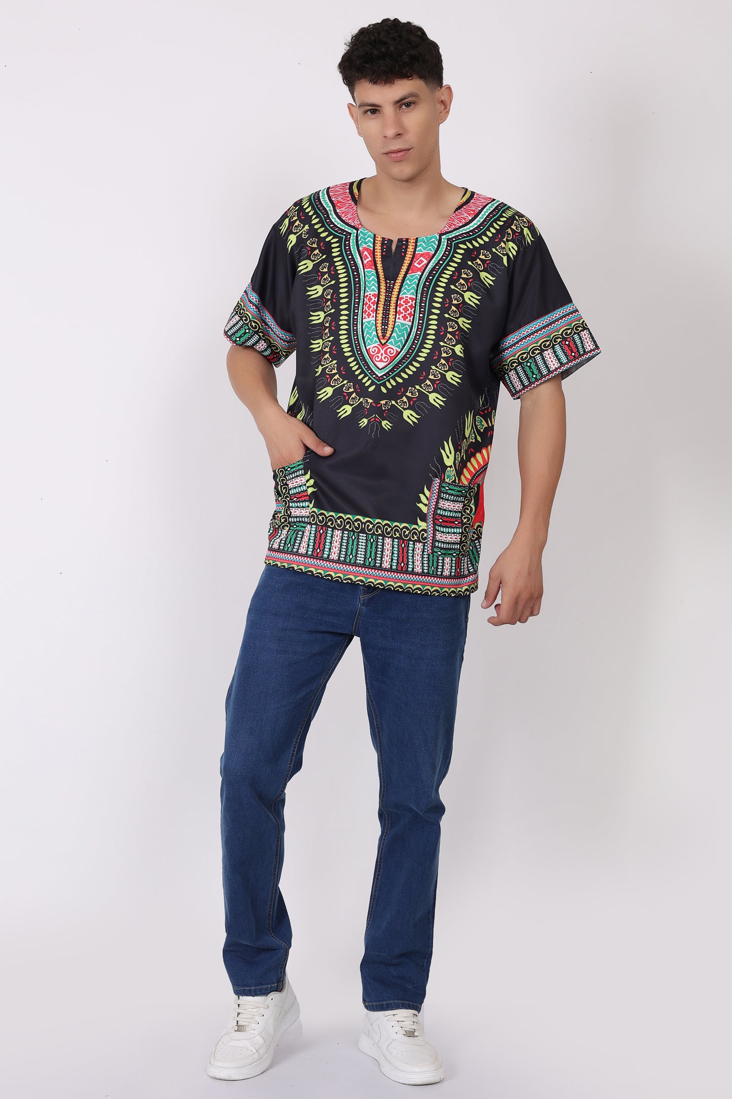Camisa de Hombre Dashiki Afrocaribeño Estampado Negro