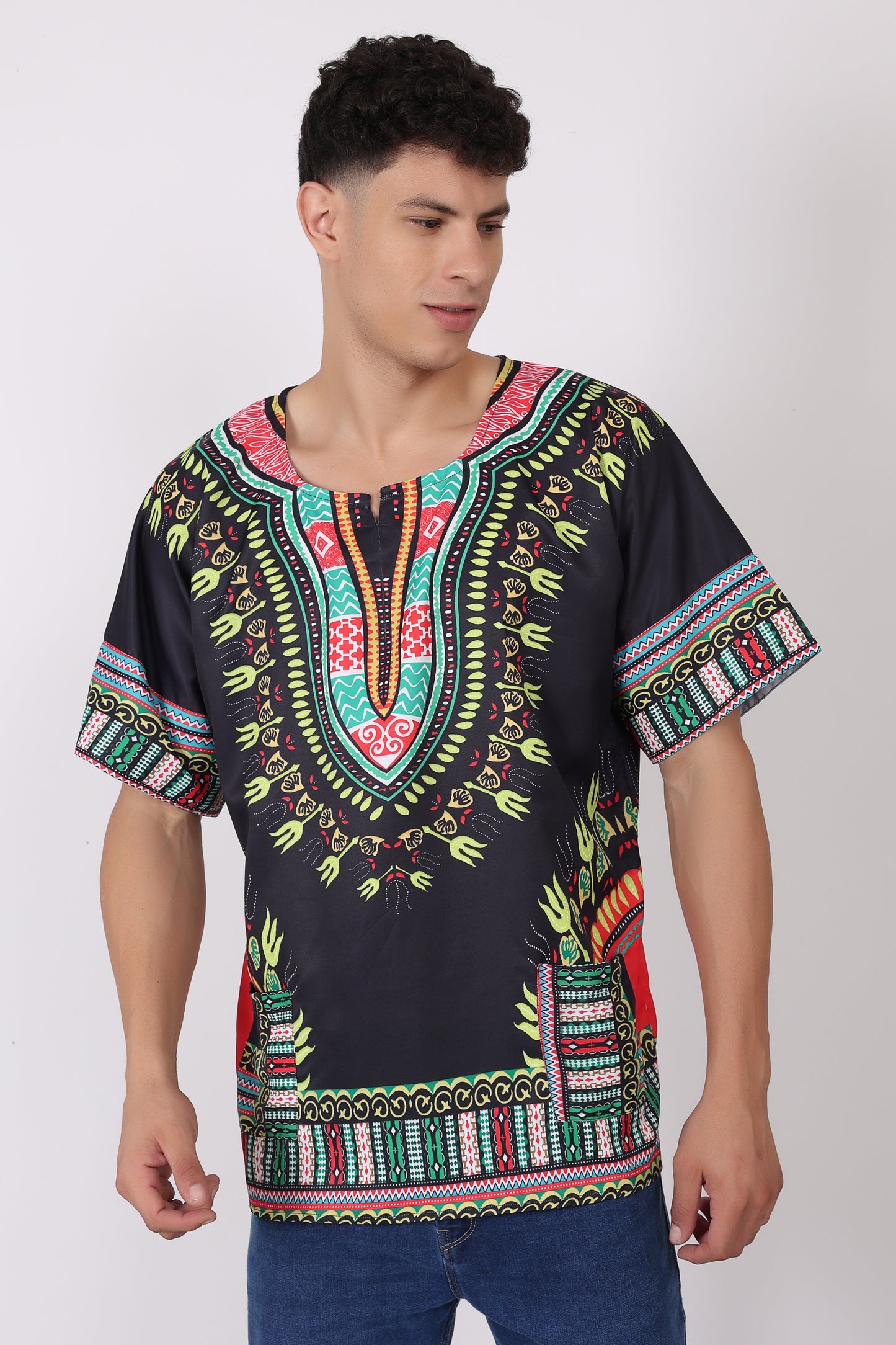 Camisa de Hombre Dashiki Afrocaribeño Estampado Negro