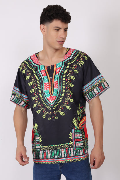 Camisa de Hombre Dashiki Afrocaribeño Estampado Negro