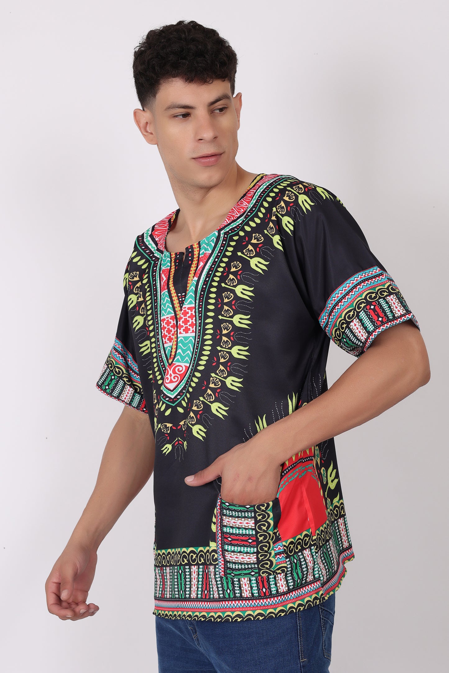 Camisa de Hombre Dashiki Afrocaribeño Estampado Negro