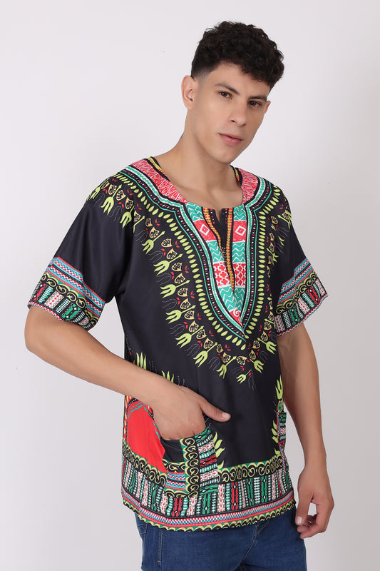 Camisa de Hombre Dashiki Afrocaribeño Estampado Negro