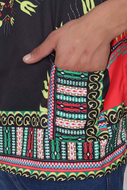 Camisa de Hombre Dashiki Afrocaribeño Estampado Negro