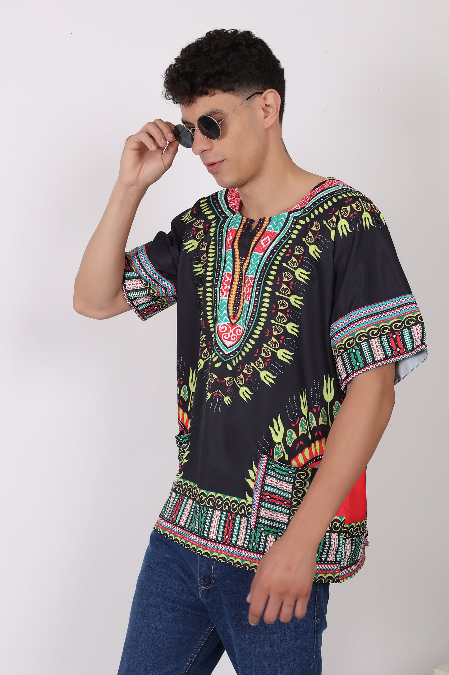Camisa de Hombre Dashiki Afrocaribeño Estampado Negro