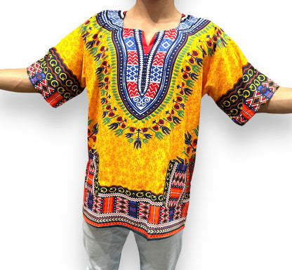 Camisa Dashiki de Hombre con Estampado Afrocaribeño Amarillo