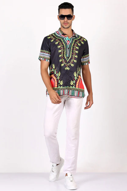 Camisa de Hombre Afrocaribeño Negro de Botones HS402