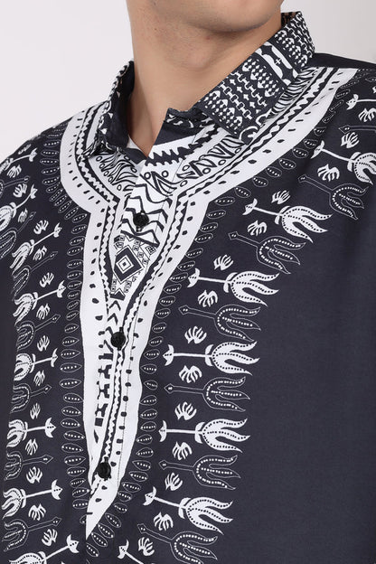 Camisa de Hombre Afrocaribeño Negra de Botones HS402