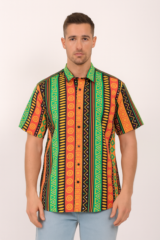 Camisa de Hombre Afrocaribeño Carnaval de Botones