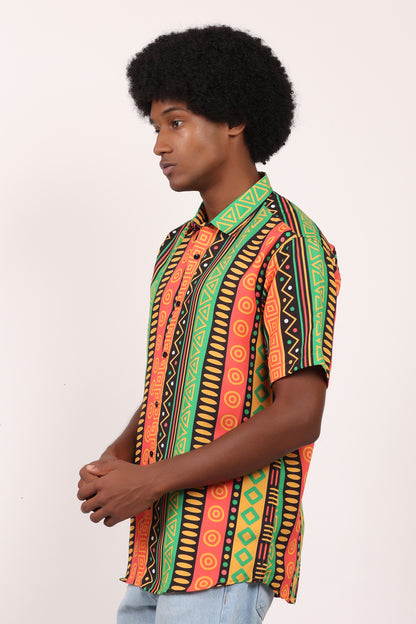 Camisa de Hombre Afrocaribeño Carnaval de Botones