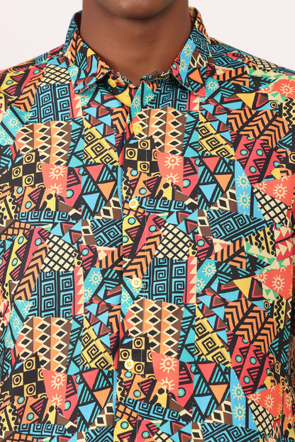 Camisa de Hombre Afrocaribeño Carnaval de Botones