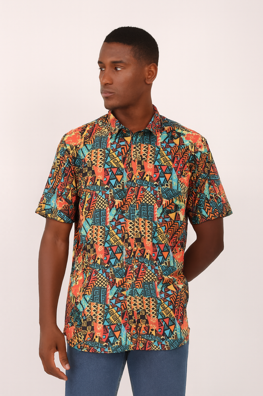 Camisa de Hombre Afrocaribeño Carnaval de Botones