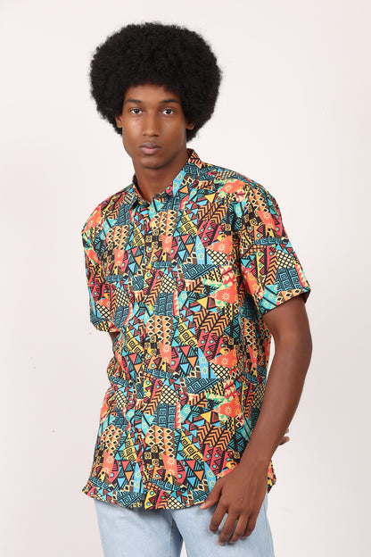 Camisa de Hombre Afrocaribeño Carnaval de Botones