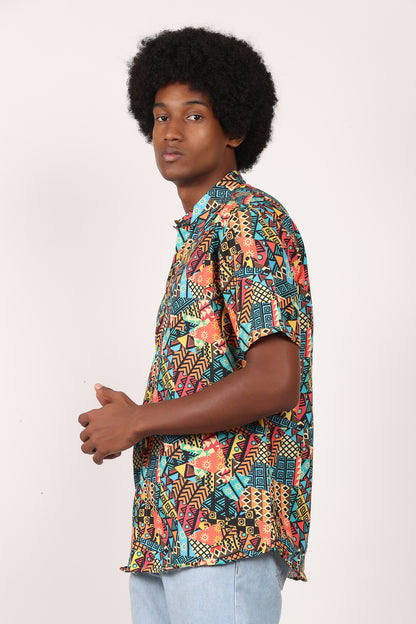 Camisa de Hombre Afrocaribeño Carnaval de Botones