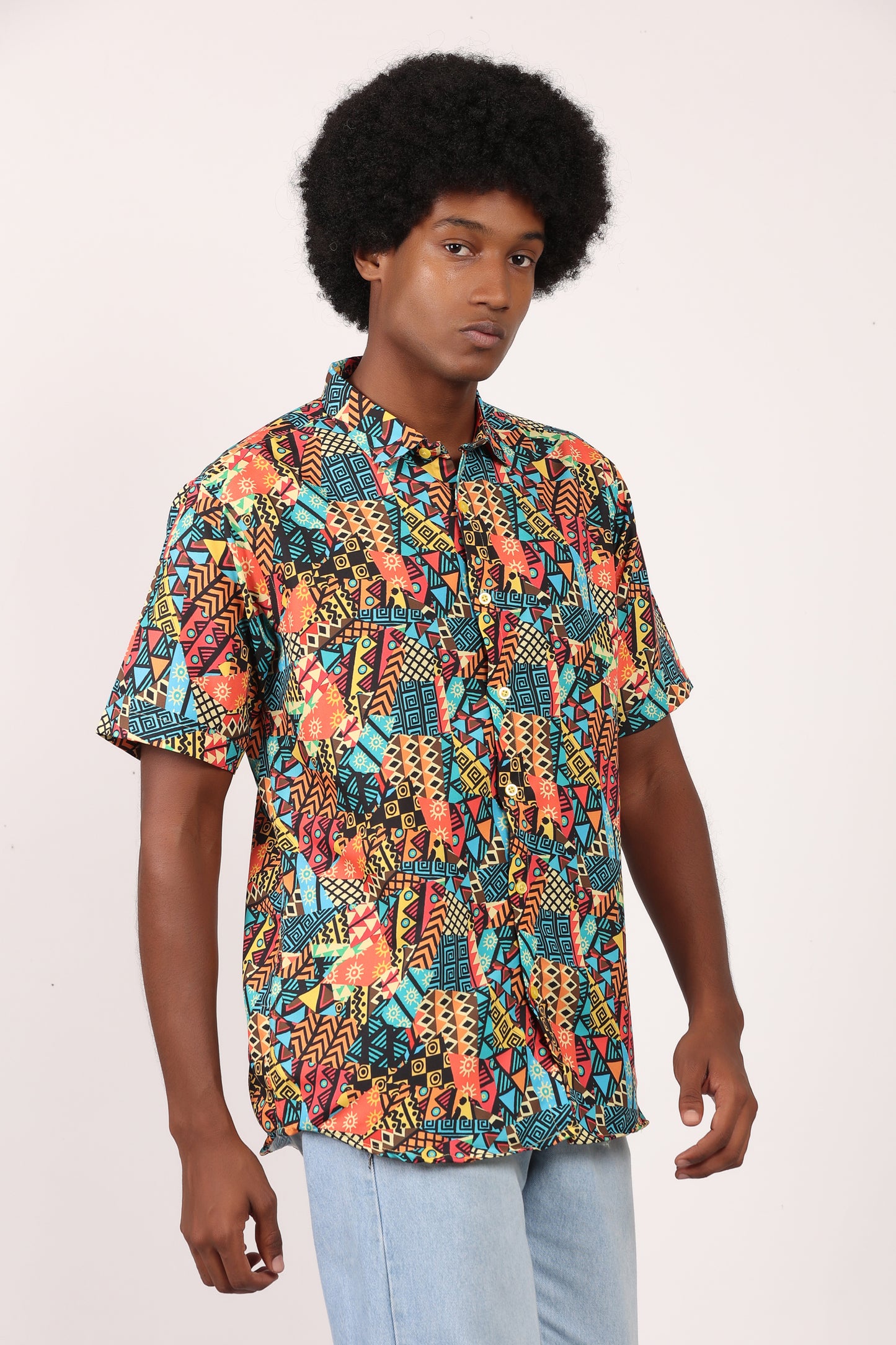 Camisa de Hombre Afrocaribeño Carnaval de Botones