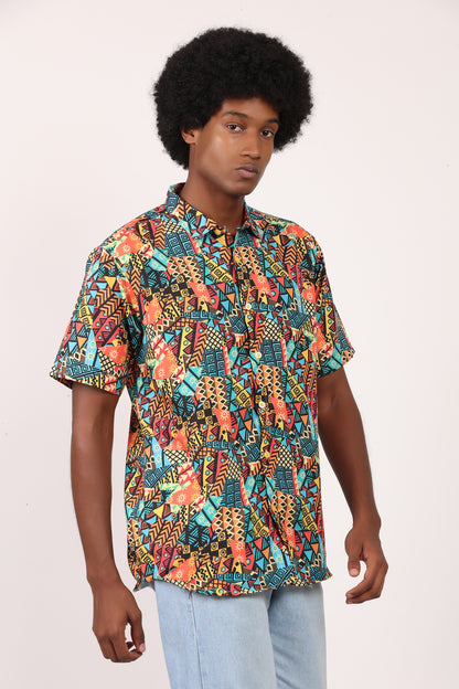 Camisa de Hombre Afrocaribeño Carnaval de Botones