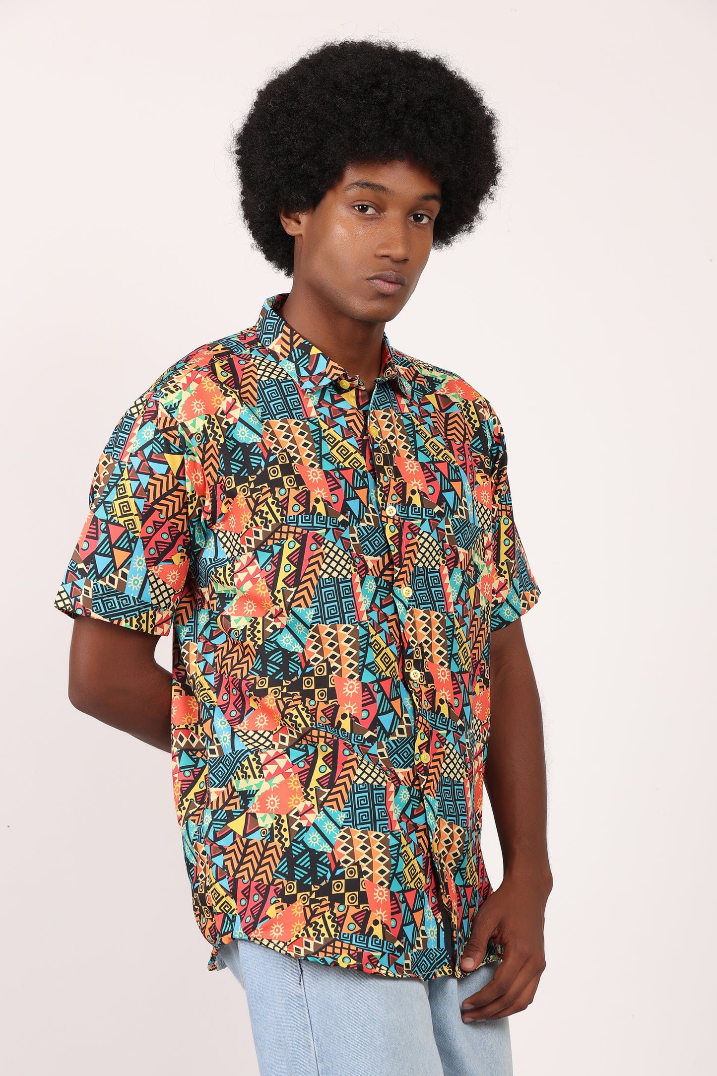 Camisa de Hombre Afrocaribeño Carnaval de Botones
