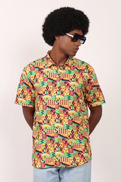 Camisa de Hombre Afrocaribeño Carnaval de Botones