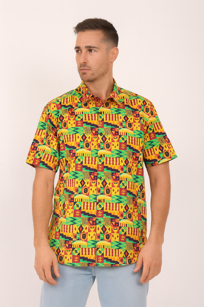 Camisa de Hombre Afrocaribeño Carnaval de Botones
