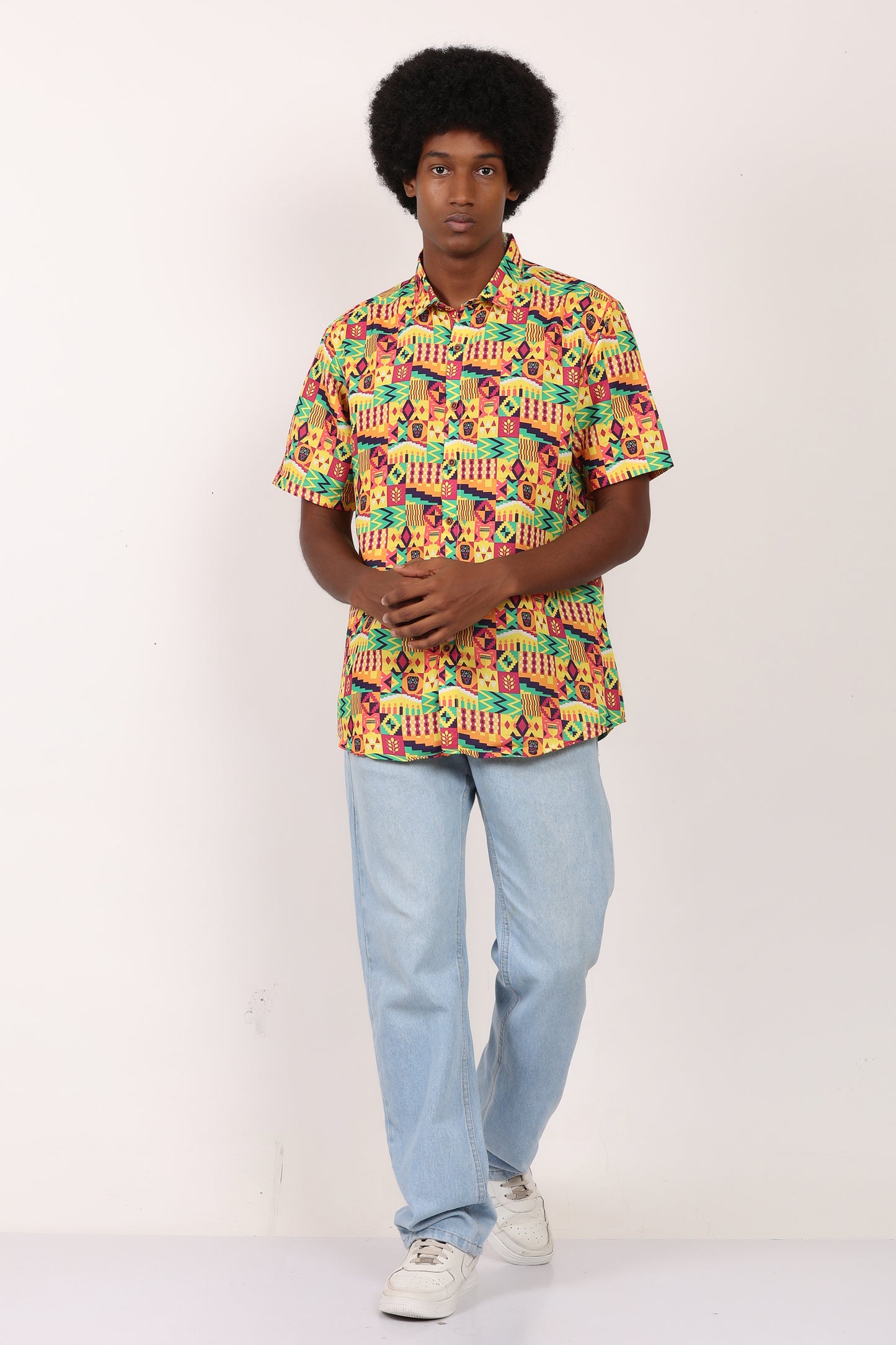 Camisa de Hombre Afrocaribeño Carnaval de Botones