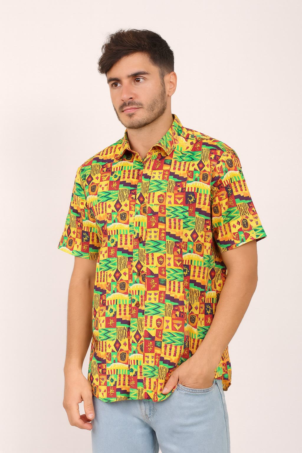 Camisa de Hombre Afrocaribeño Carnaval de Botones
