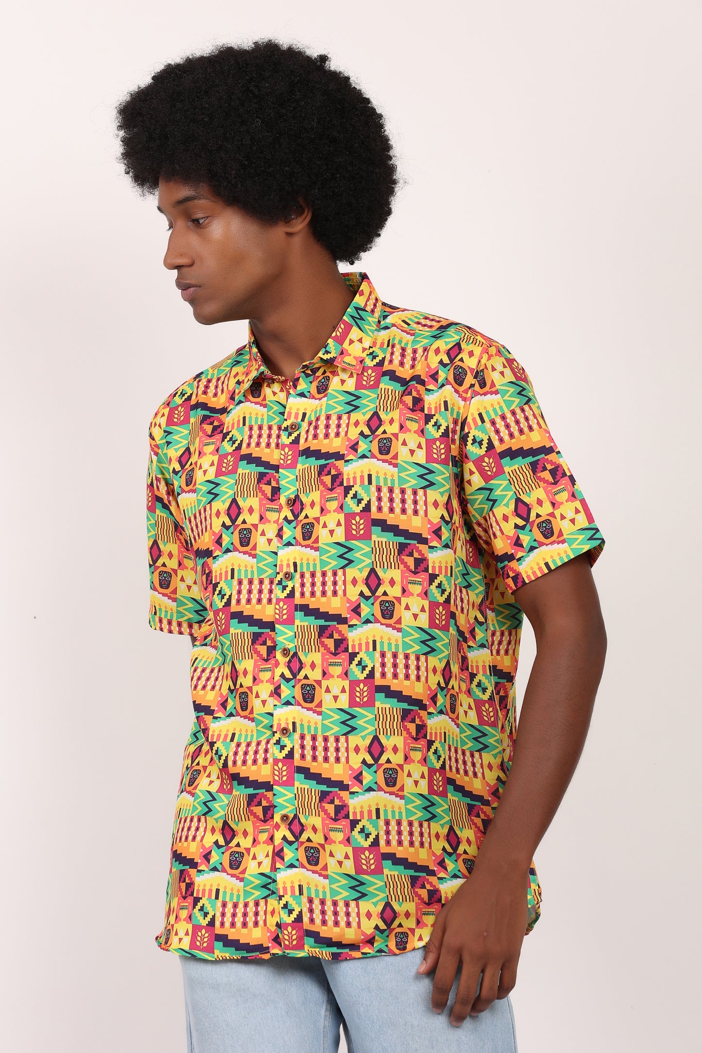 Camisa de Hombre Afrocaribeño Carnaval de Botones