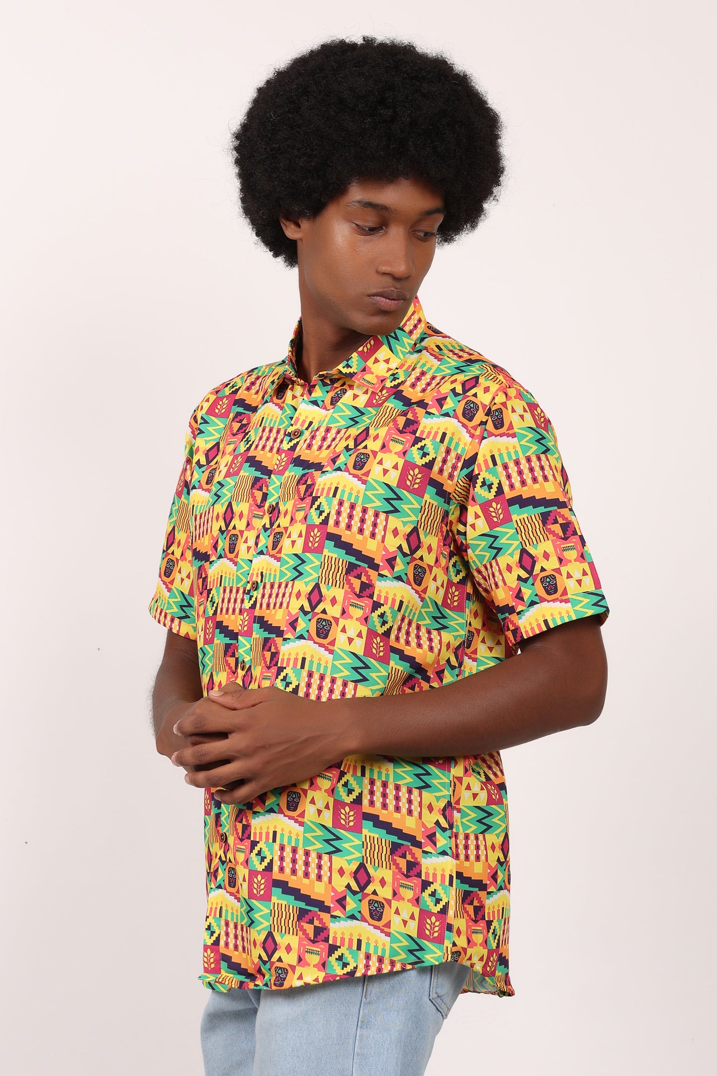 Camisa de Hombre Afrocaribeño Carnaval de Botones