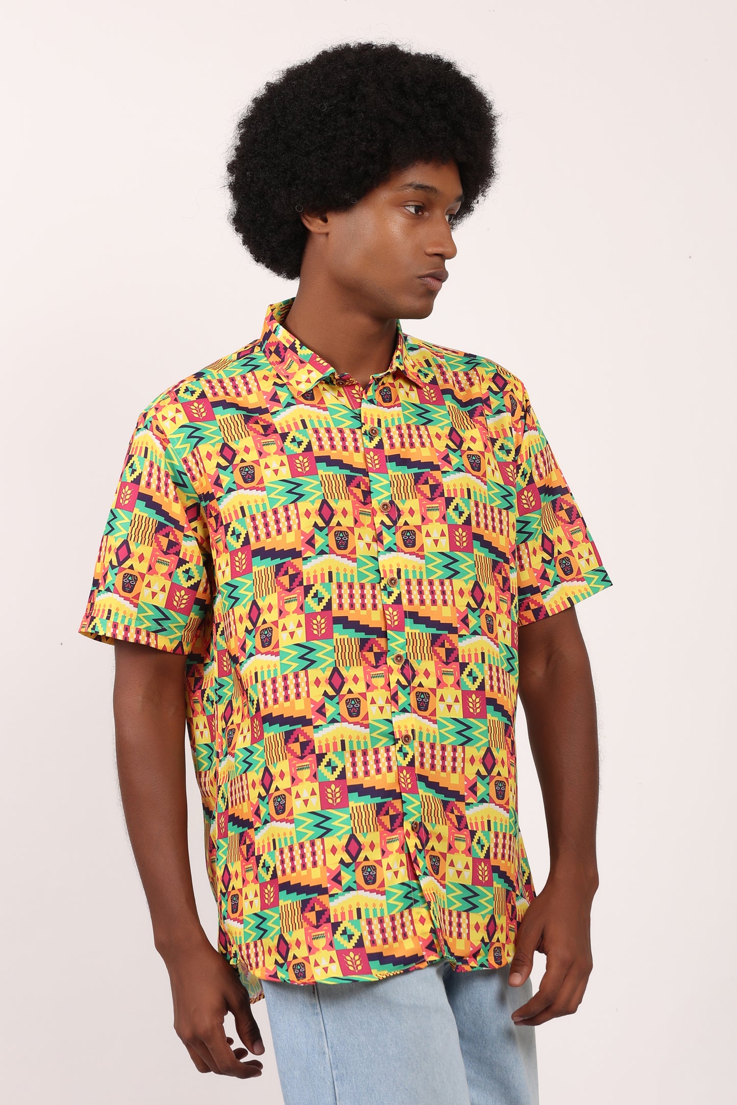 Camisa de Hombre Afrocaribeño Carnaval de Botones