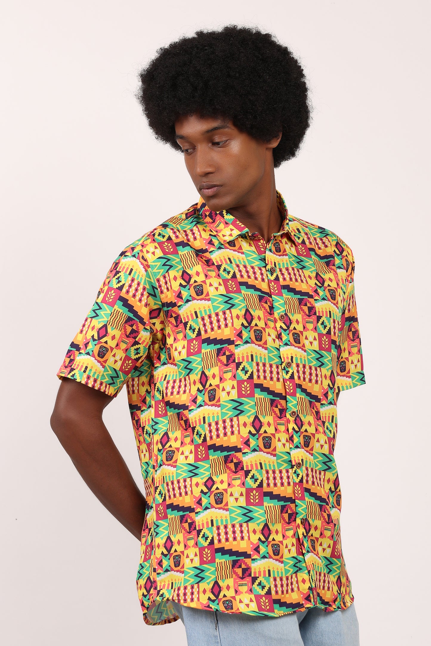 Camisa de Hombre Afrocaribeño Carnaval de Botones