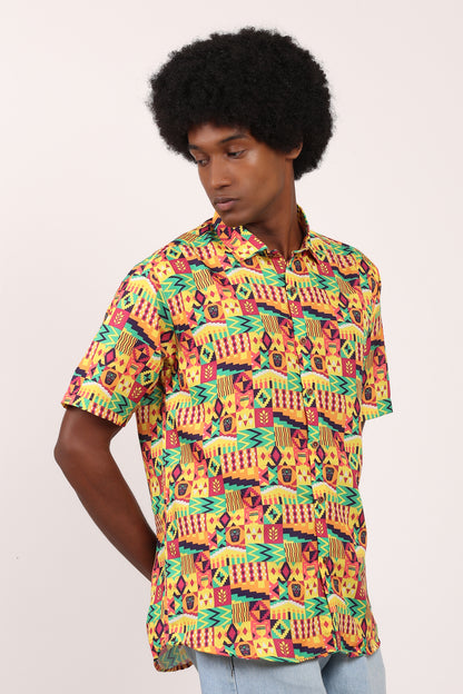 Camisa de Hombre Afrocaribeño Carnaval de Botones