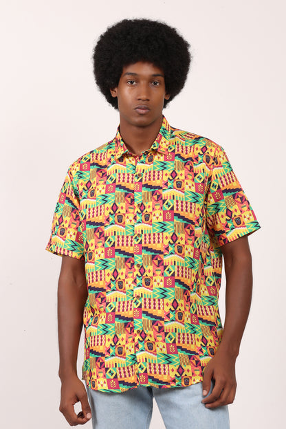 Camisa de Hombre Afrocaribeño Carnaval de Botones