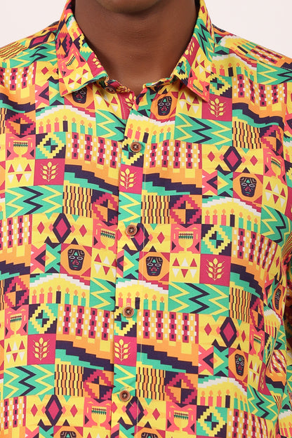 Camisa de Hombre Afrocaribeño Carnaval de Botones