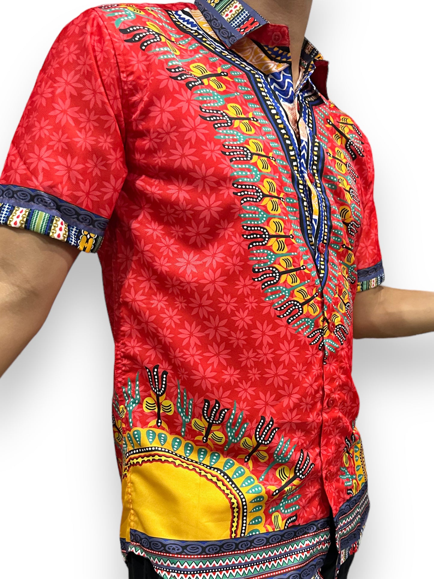 Camisa de Hombre Afrocaribeño Rojo de Botones HS402