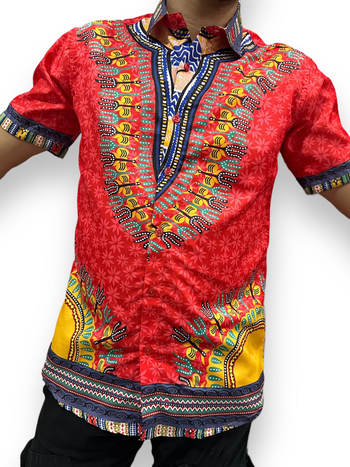 Camisa de Hombre Afrocaribeño Rojo de Botones HS402