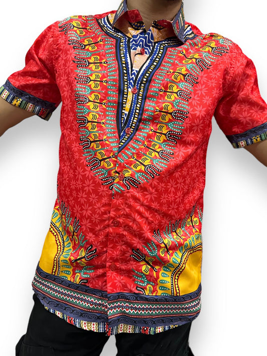 Camisa de Hombre Afrocaribeño Rojo de Botones HS402