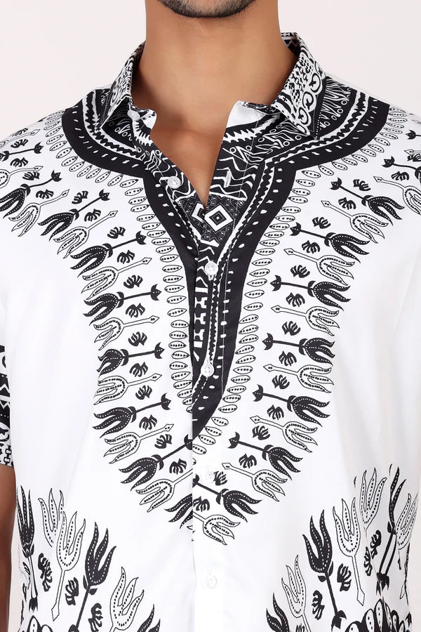 Camisa de Hombre Afrocaribeño Blanco de Botones HS402