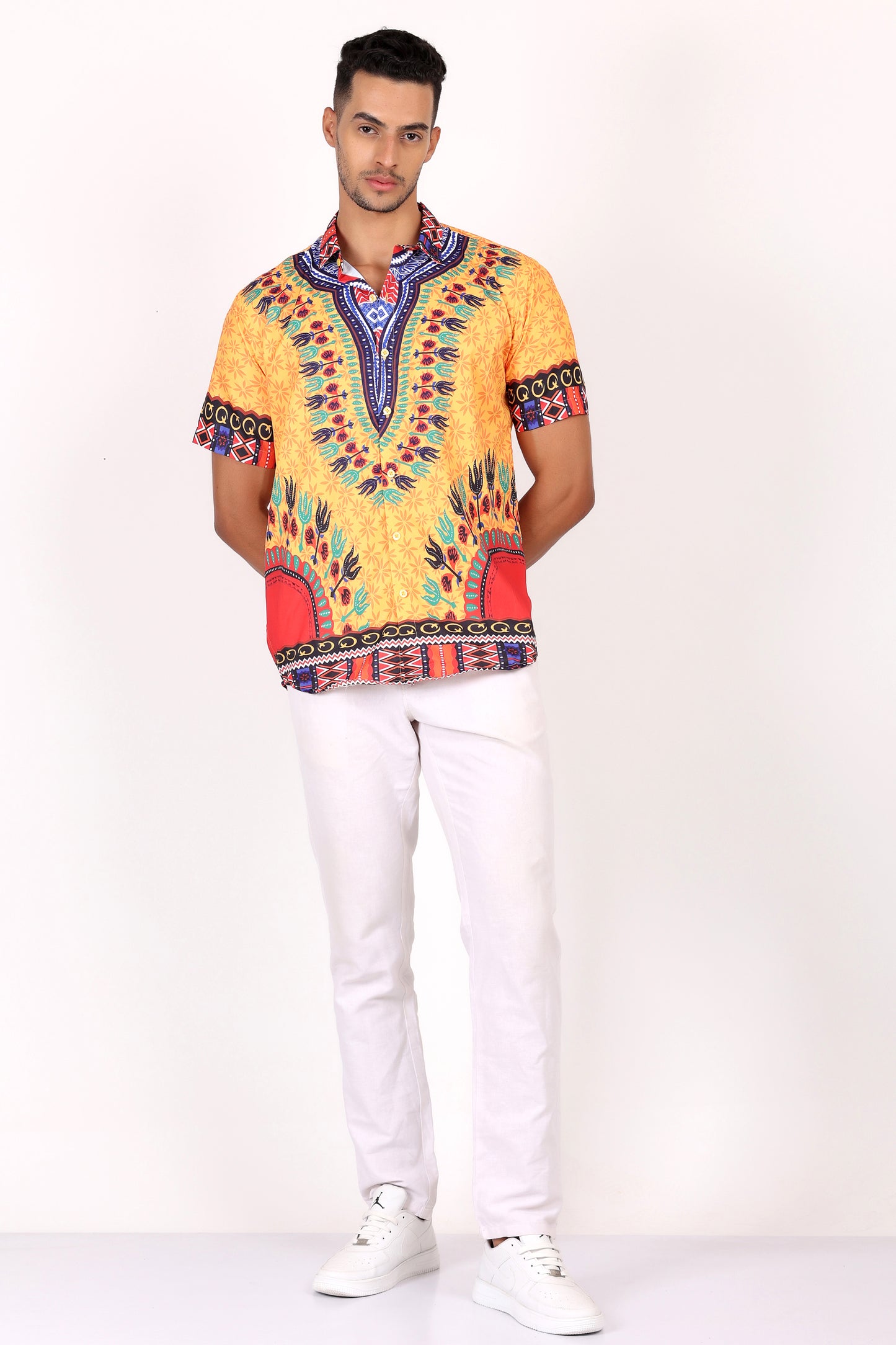 Camisa de Hombre Afrocaribeño Estampado Amarillo HS402