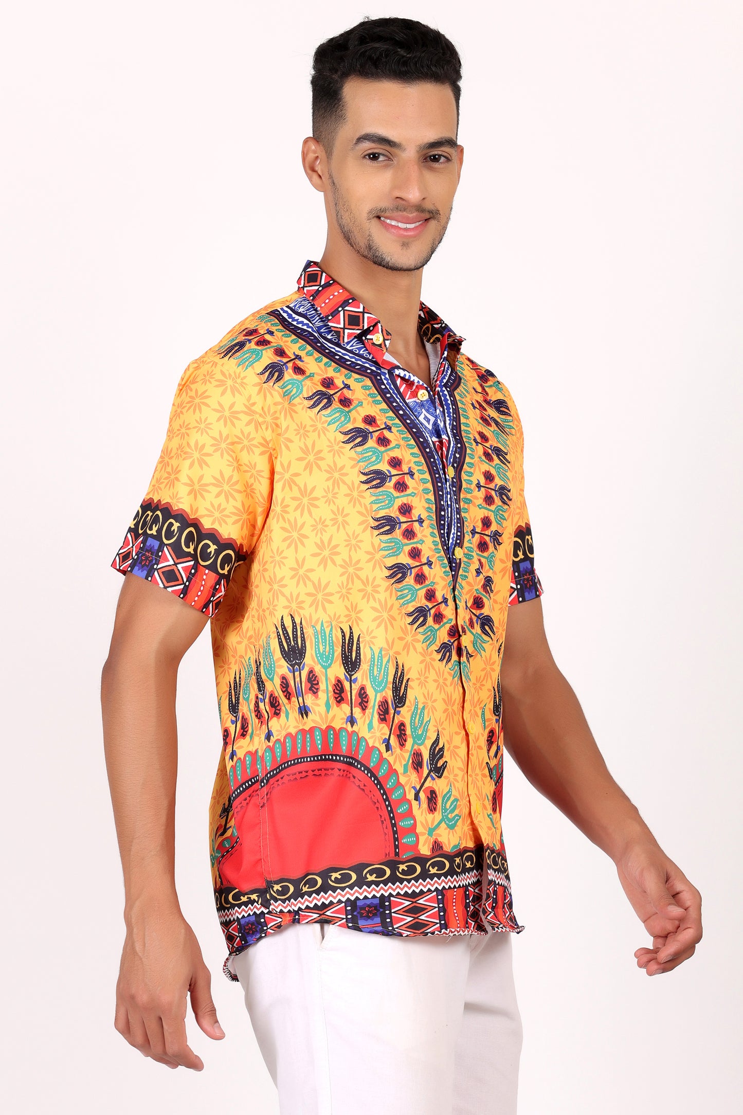 Camisa de Hombre Afrocaribeño Estampado Amarillo HS402