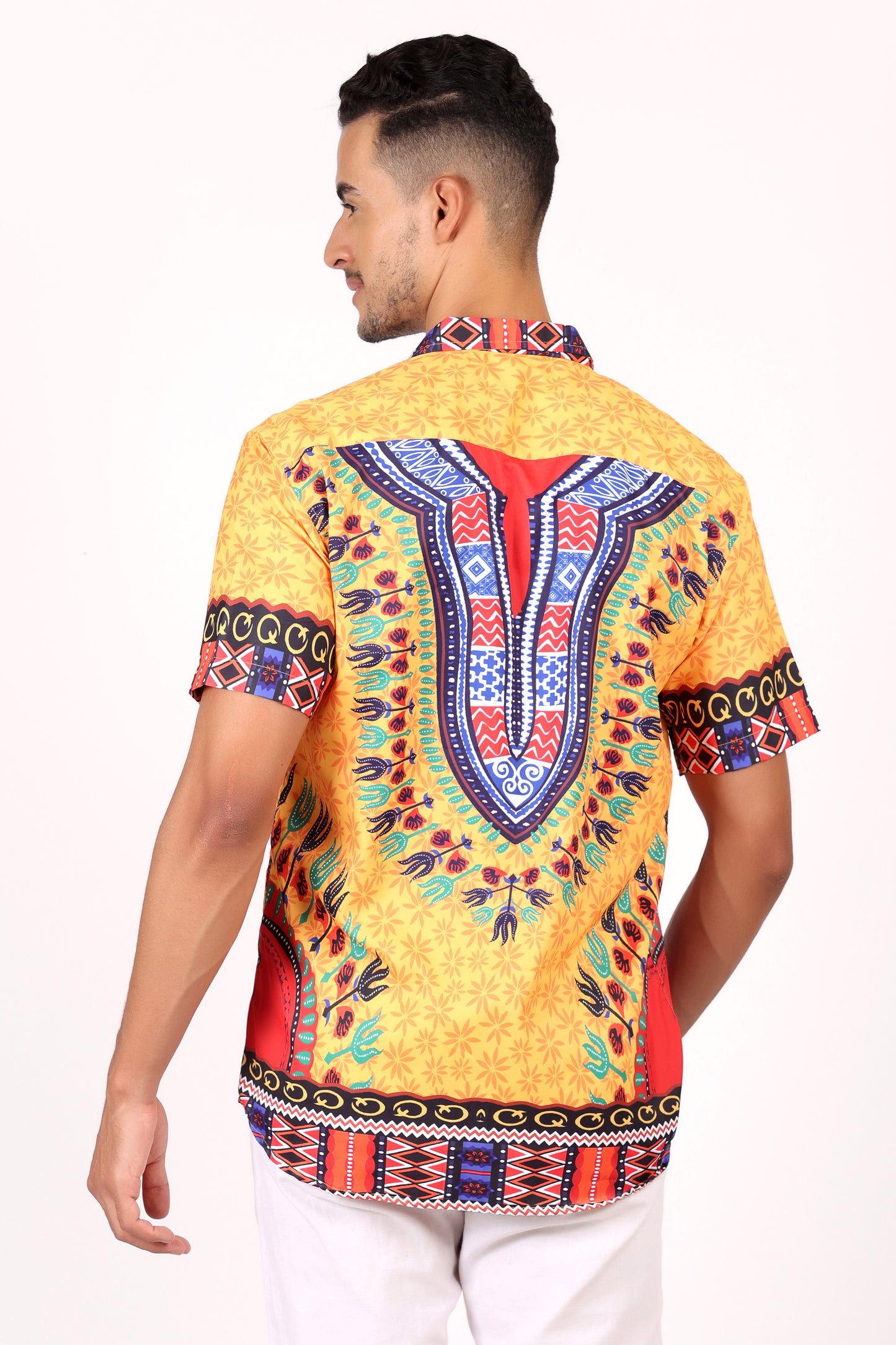 Camisa de Hombre Afrocaribeño Estampado Amarillo HS402