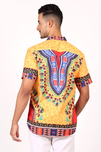 Camisa de Hombre Afrocaribeño Estampado Amarillo HS402