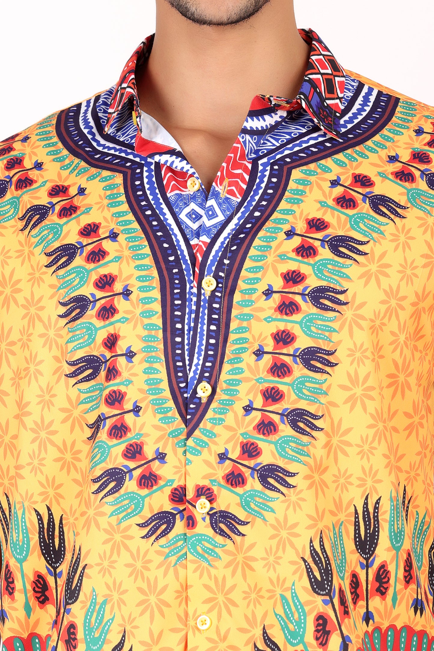 Camisa de Hombre Afrocaribeño Estampado Amarillo HS402
