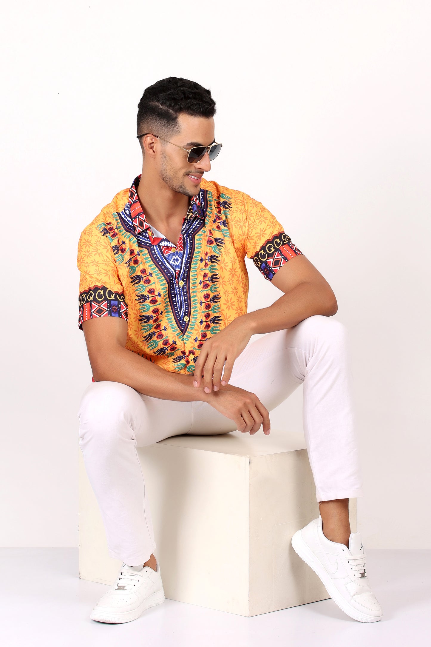 Camisa de Hombre Afrocaribeño Estampado Amarillo HS402