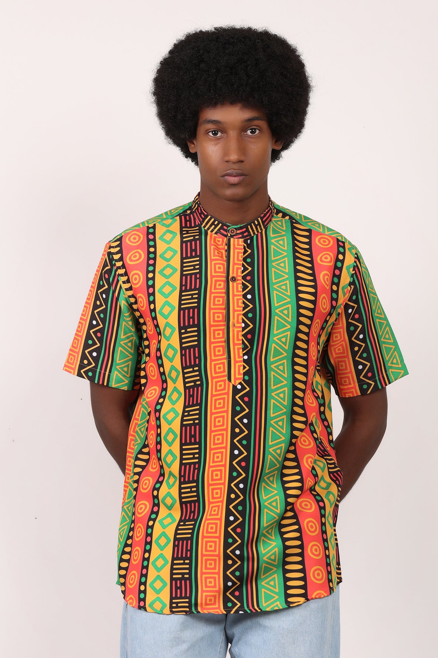 Camisa de Hombre Afrocaribeño Carnaval Cuello Chino