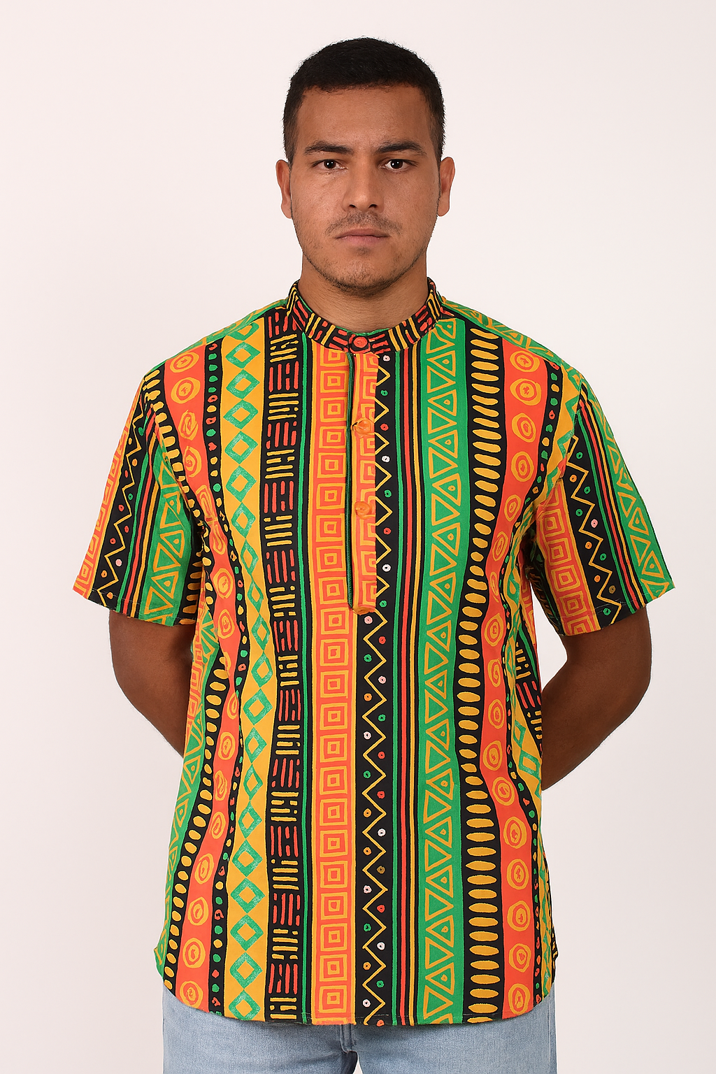 Camisa de Hombre Afrocaribeño Carnaval Cuello Chino
