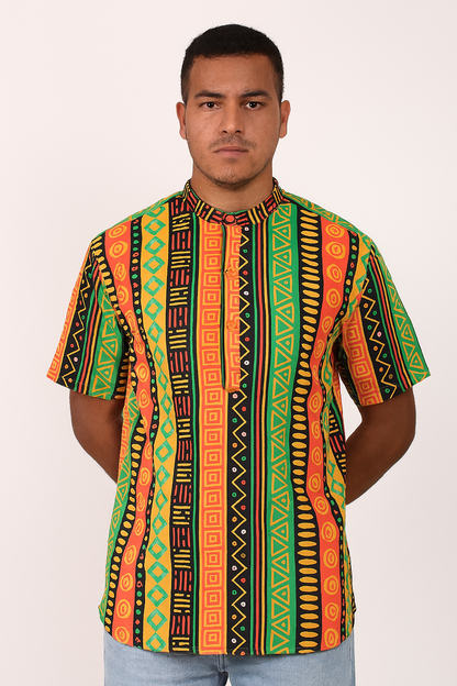 Camisa de Hombre Afrocaribeño Carnaval Cuello Chino
