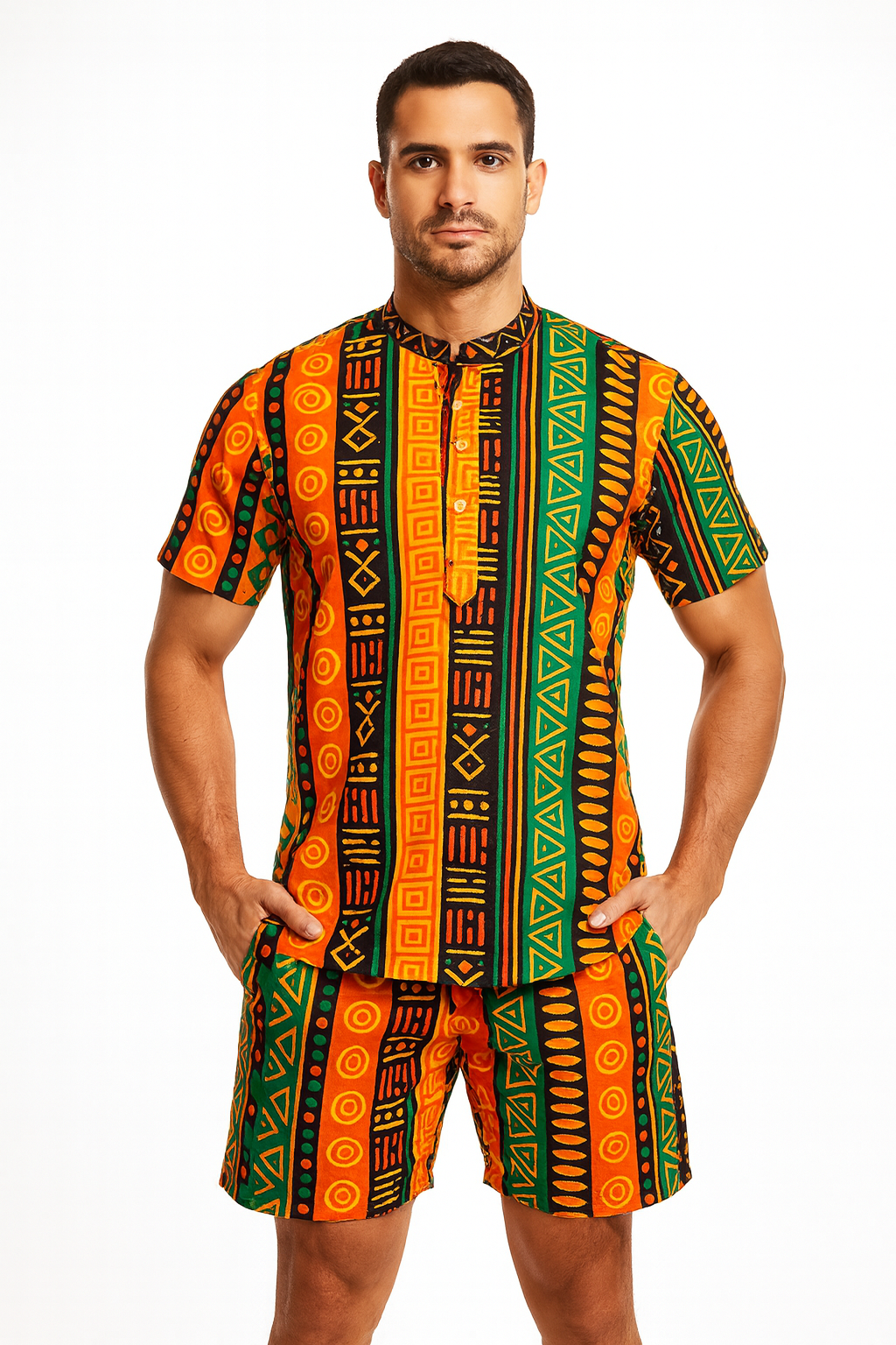 Camisa de Hombre Afrocaribeño Carnaval Cuello Chino