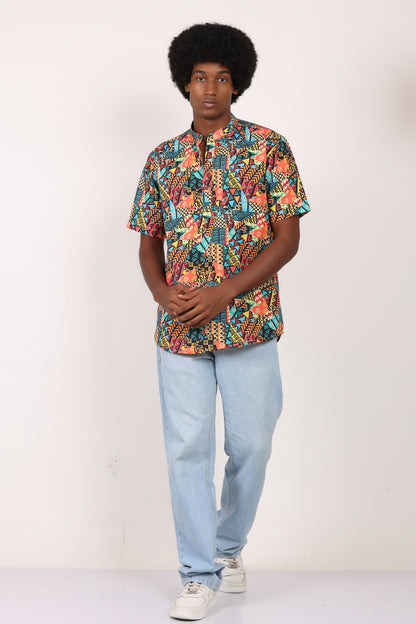 Camisa de Hombre Afrocaribeño Carnaval Cuello Chino