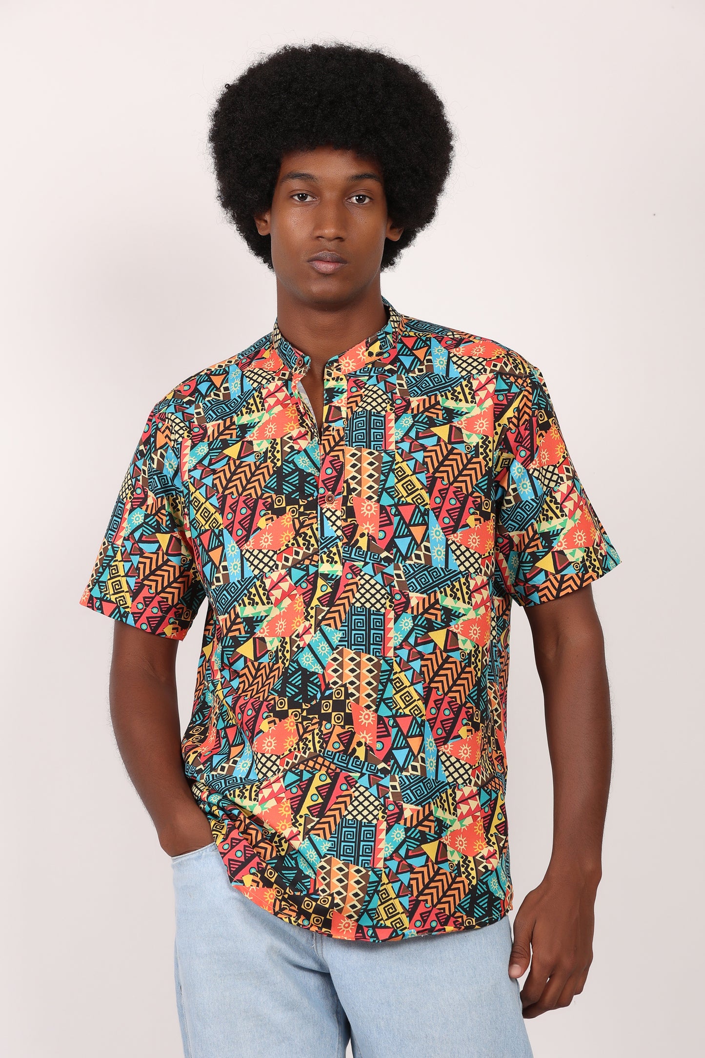 Camisa de Hombre Afrocaribeño Carnaval Cuello Chino