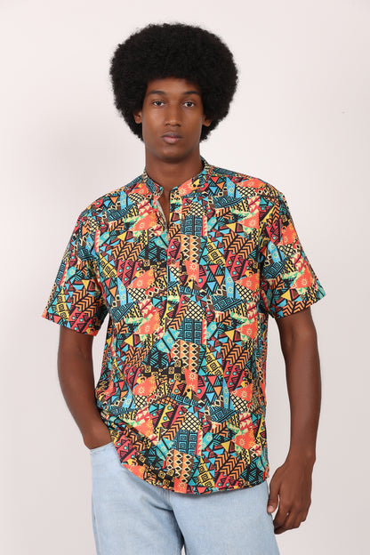 Camisa de Hombre Afrocaribeño Carnaval Cuello Chino