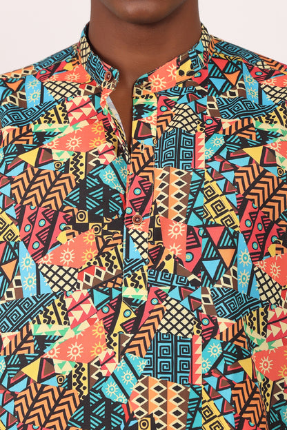 Camisa de Hombre Afrocaribeño Carnaval Cuello Chino