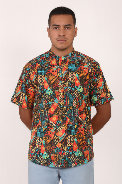 Camisa de Hombre Afrocaribeño Carnaval Cuello Chino